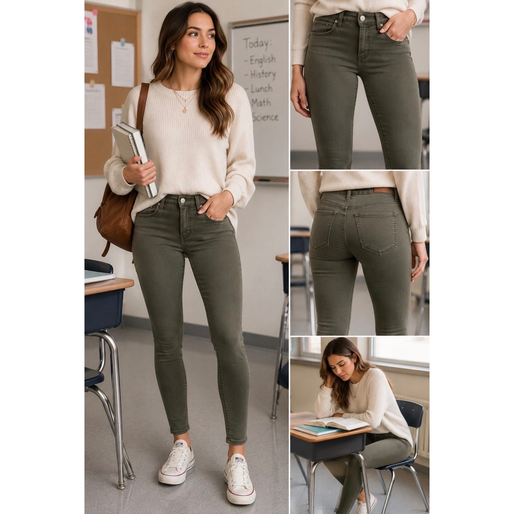 Paige Verdugo Ankle‎ Skinny Jeans Olive Green Stretch Denim Pants Womens Size 28